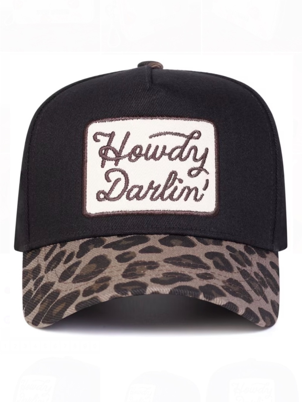 Howdy Darlin' Leopard Brim Trucker Hat  Black & Brown Front Patch NEW